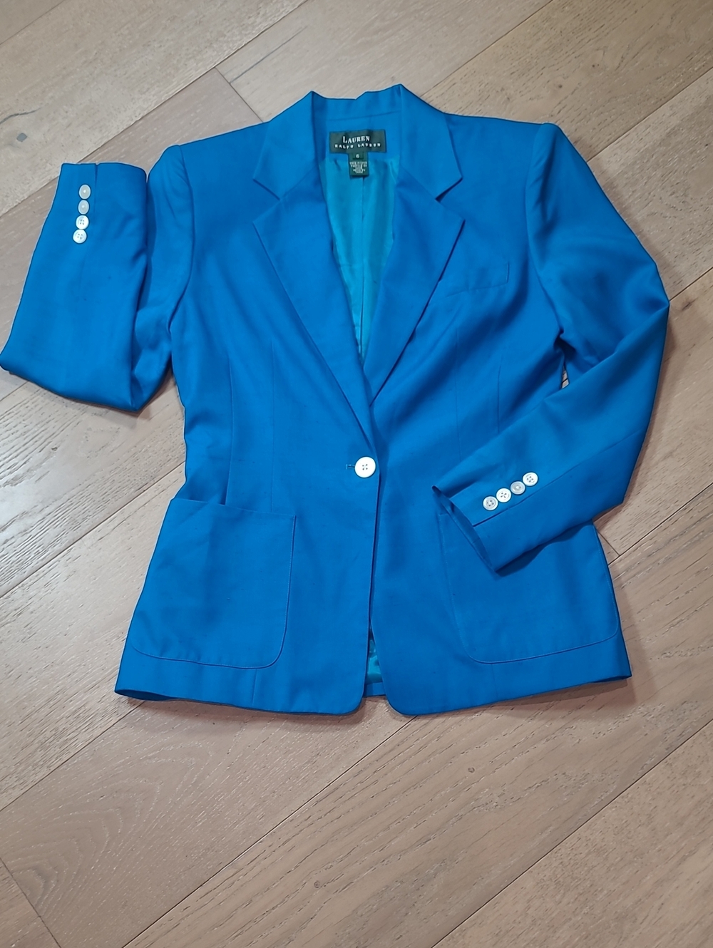 EUC Lauren Ralph Lauren Blazer Women's sz 6 Blue/Teal Single Button Silk Blazer